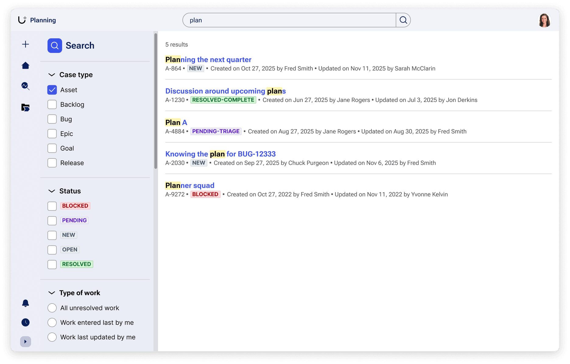 Global Search results page in Pega's UX design system