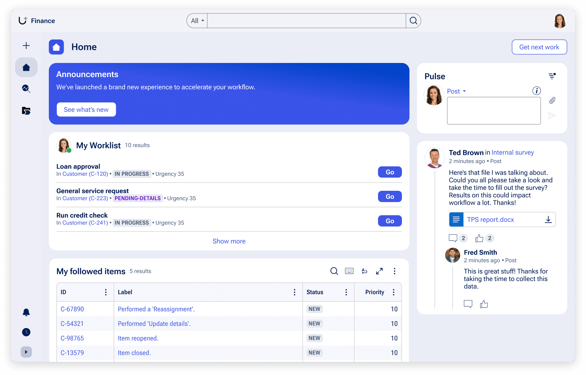 Home page in Pega's UX design system