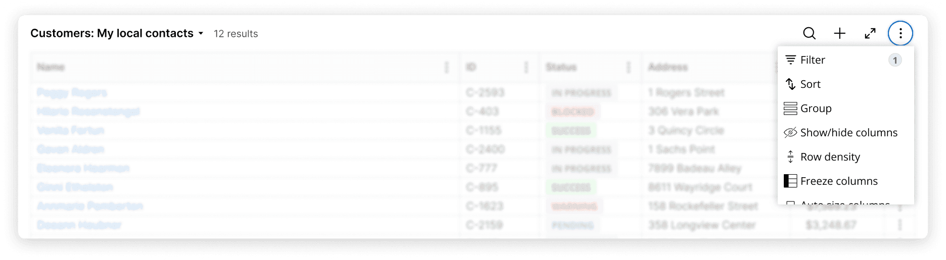 Table toolbar