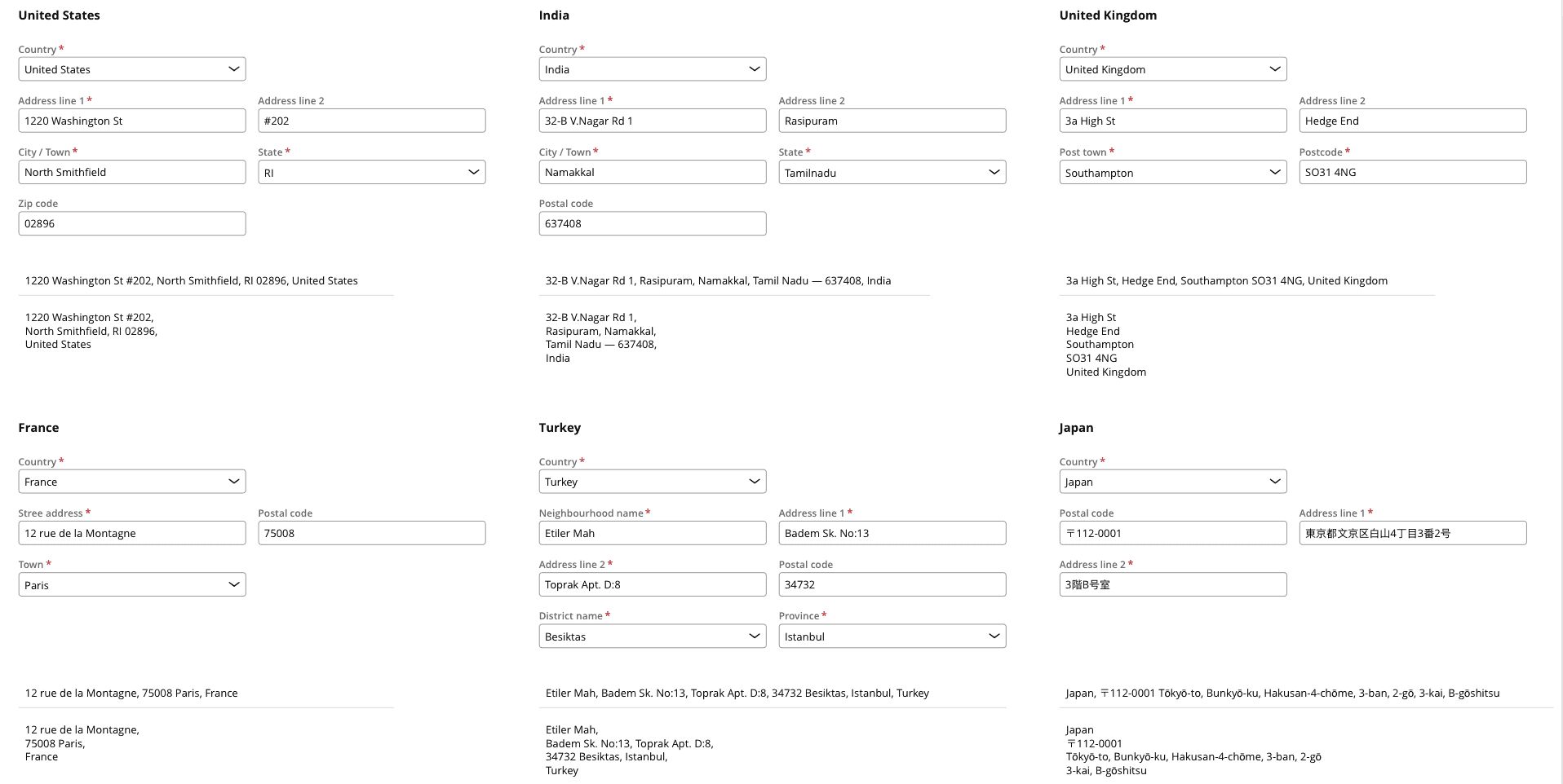 Address formats by country